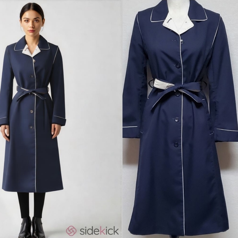 Bonders Vintage 1970s Navy Blue White Colorblock Lightweight Trench Coat M